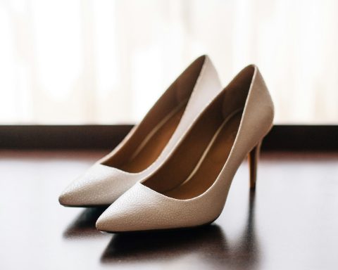 pair of women's brown pointed-toe pumps on board
