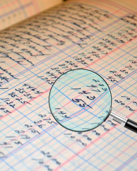 Vrouwelijke ondernemer die financiële documenten doorneemt aan haar bureau