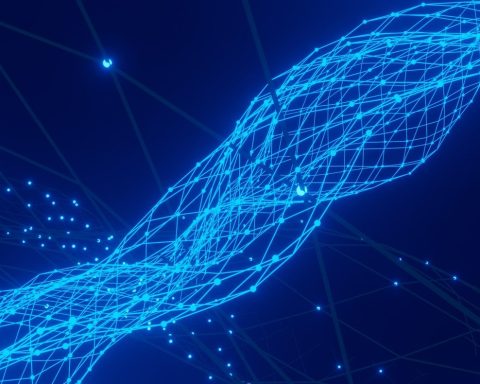 a blue abstract background with lines and dots