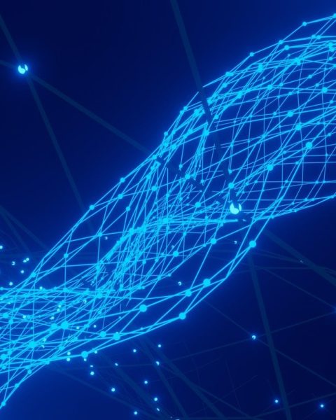 a blue abstract background with lines and dots